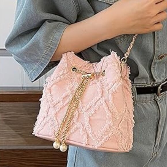 Neiman Marcus Pink Denim Bucket Bag - Picture 1 of 5